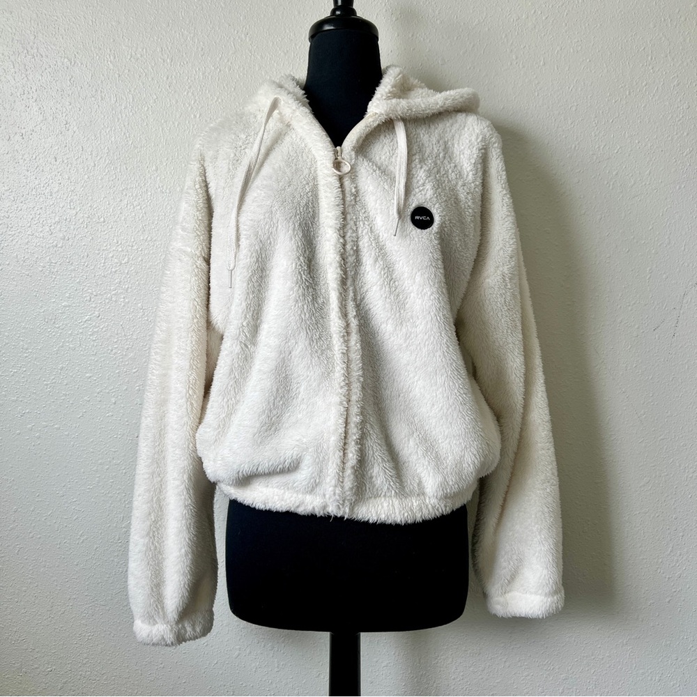RVCA Chunky Fleece Zip Hoodie White Medium